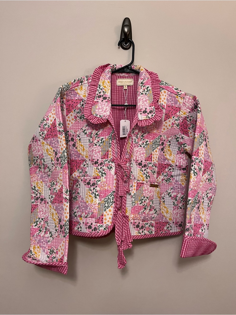 Simply Southern Pink Floral Quilted Jacket with Ruffle Trim